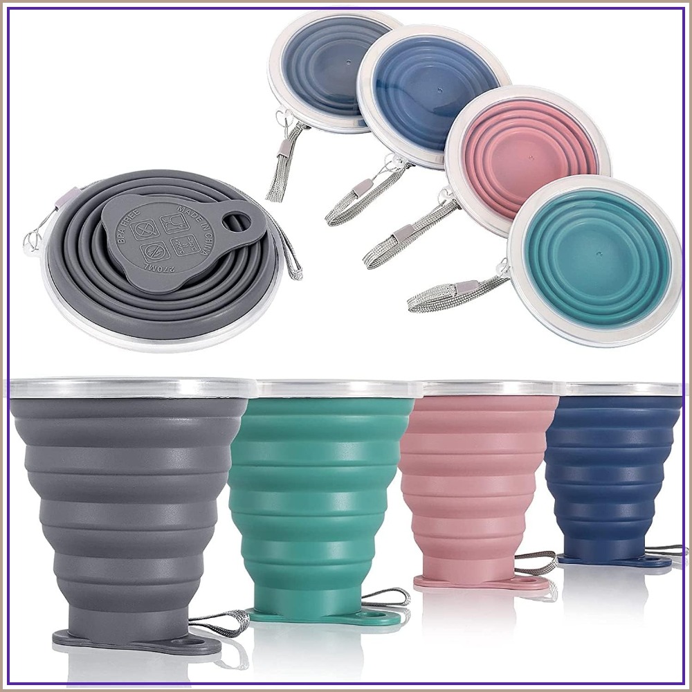 Outdoor Adventure Travel - Collapsible Silicone Travel Cup with Lid
